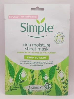 Simple rich moisture sheet mask kind to skin 21ml (B87 A.HJ) - Image 1 of 4
