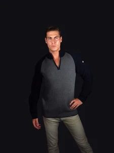 NAUTICA Hombre Gris y Azul Cuarto Cremallera Acanalado Suéter Jersey Grande - Imagen 1 de 5