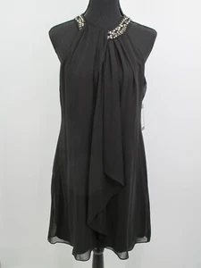 SLNY FASHIONS Mock-Neck Evening Dress Women SZ 10P Petite Black Embellished NWT - Picture 1 of 13