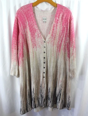 Nic + Zoe Womens Multicolor Linen Blend 3/4 Sleeve Button Front Cardigan 1X - Image 1 of 4