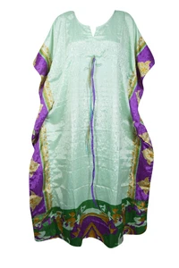 Women's BLUE Recycle Silk Maxi Kaftan SUMMER Hi Drawstring Maternity Dress 2XL