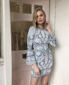 Alice McCall La Javanaise Dress Size AU 10/US 6 Blue White Mini Long Sleeves - Picture 1 of 14