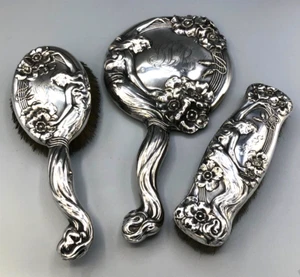 Antique Unger Brothers 3 piece Dresser Set,   Sterling Silver, very nice - Picture 1 of 11