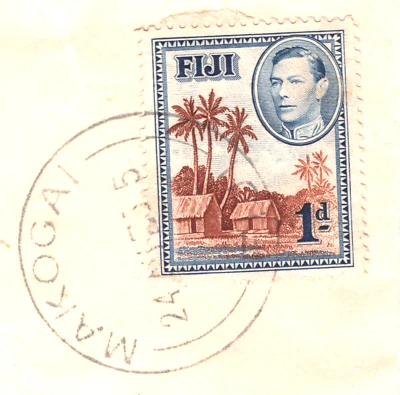 FIJI KGVI 1d Rate Cover *MAKOGAI* CDS Suva TREES ARCHITECTURE {samwells}XC368 - Image 1 of 4