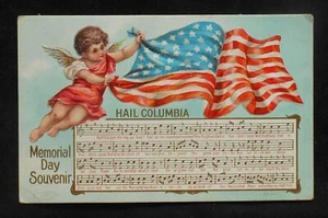 1908 Memorial Day Greetings Hail Columbia canzone testo musicale Stati Uniti Bandiera Putto PC - Foto 1 di 1