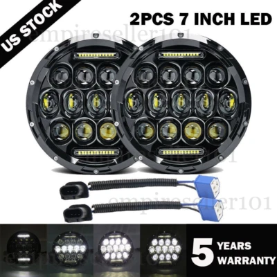 2x 7inch Round Black Halo Led Headlight Hi-Lo Beam 280W For Freightliner Century - Image 1 of 4