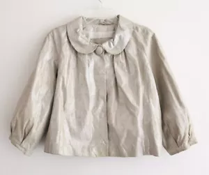 Kuang Huei Giacca di Pelle Donna Taglia XL Beige Metallizzato Maniche a Campana 3/4 Crop - Foto 1 di 12