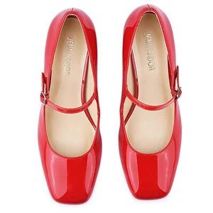 Mary Jane Shoes Ankle Strap Block Heel Square Toe Womens Pumps Mid Chunky Heels - Picture 1 of 28