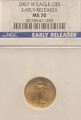 $5 2007-W BURNISHED GOLD EAGLE  1/10 Oz. NGC MS70 EARLY RELEASES - Image 1 of 4