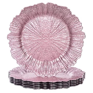 Round 13" Reef Charger Plates, Pink Plate Chargers Set of 6, Plastic Chargers... - Picture 1 of 7