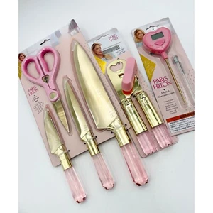PARIS HILTON 6pc Pink Kitchen Utensil Cutlery Can Opener Digital Thermometer Set - Picture 1 of 4