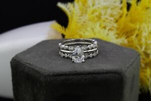 Pear Moissanite Solitaire Trio Engagement Wedding Promise Ring Set Birthday Gift