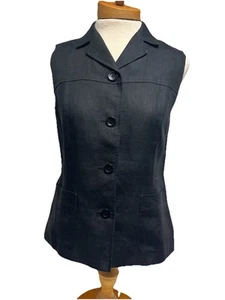 Talbots Irish Linen Black Sleeveless Lined Front Button Blouse Top Size 4 - Picture 1 of 7