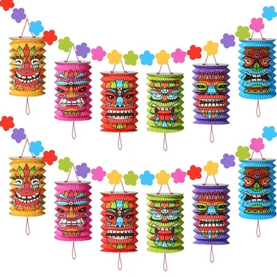 Hawaiian Luau Party Decorations Tiki and Flowers Lanterns Banners Tiki Luau T... - Image 1 of 4