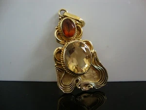 Vtg FAB Unique 950 Gilt Sterling Silver Designer Signed Pendant Necklace Citrine - Picture 1 of 11