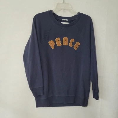 American Eagle Outfitters Mujer Paz Sudadera Azul Marino Pullover Pequeño Jegging Fit Foto 1 de 4