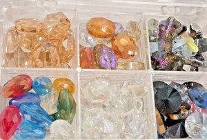 Faceted Crystal Glass Beads Loose Bead Lot Jewelry Making Czech style + Storage - Picture 1 of 5