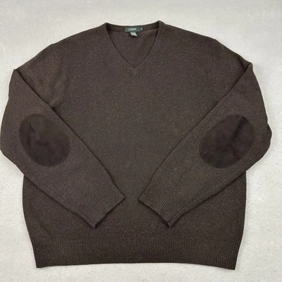 J.Crew Sweater Mens Extra Large Brown V Neck Elbow Patches Wool Angora Cashmere - Image 1 of 4