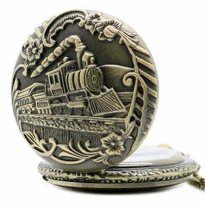 Vintage With Necklace Chain Railroad Engraved Pocket Watch Steampunk Watch Gifts - Picture 1 of 9