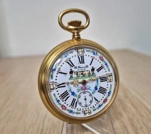Montre gousset Ch. Tissot & Fils Le Locle 52mm émaillée ETA 6497 métal doré - Picture 1 of 16