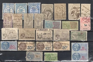 FRANCE.   COLLECTION BUILDER OF 27 VINTAGE FISCAL TAX REVENUE STAMPS. - Picture 1 of 1