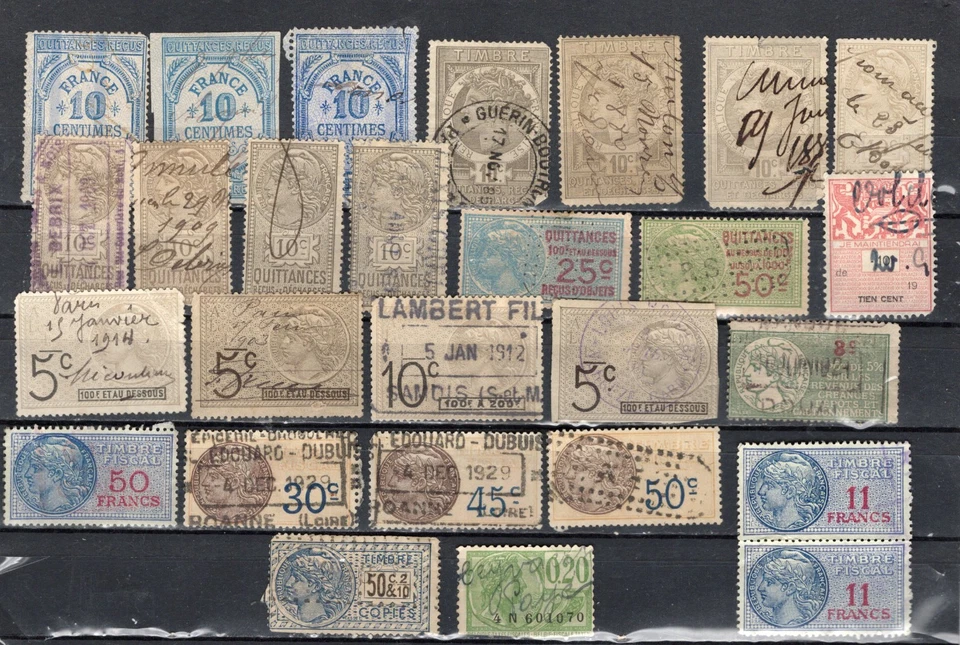 FRANCE.   COLLECTION BUILDER OF 27 VINTAGE FISCAL TAX REVENUE STAMPS. - Image 1 of 1