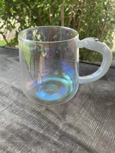 Opal Iridescent 16oz Ghost Handle Mug Glass Halloween Dessert Cup Adorable ￼ - Picture 1 of 10