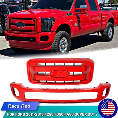 Race Red Front Bumper Face Bar Grille For 2011-2016 F250 F350 F450 Super Duty Foto 1 de 4