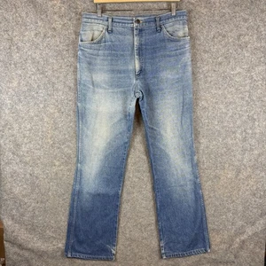 VTG Rustler Jeans Mens 33x32 Blue Ideal Zip Whiskered Faded Yellow Tag 80s USA - Picture 1 of 10