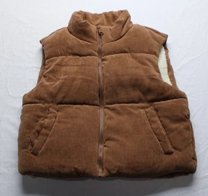 Ci Sono Women's Zip-Up Corduroy Faux Fur Lined Cropped Vest AC2 Brown Medium - Picture 1 of 4
