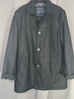 Tommy Hilfiger Black Wool Coat – Size L, Sleek & Structured, Quilted Interior - Image 1 of 4