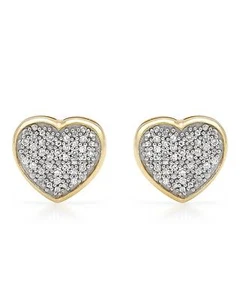 Elegant Heart Earrings W/0.22ctw Genuine Diamond in 14K/925 Gold plated Silver  - Picture 1 of 2