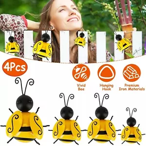 4Pcs Metal Bumble Bee Ornament 3D Art Hanging Bee Garden Fence Lawn Wall Decor - Picture 1 of 8