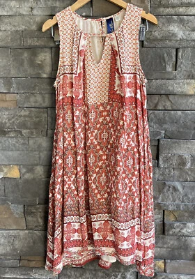 Blue Rain Sleeveless Dress Print Boho Festival Artsy Flowy A-Line XXS - Image 1 of 4