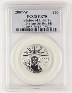 2007 W $50 1/2 Oz Platinum Eagle Reverse Proof Coin PCGS PR70 10th Anniversary - Picture 1 of 4