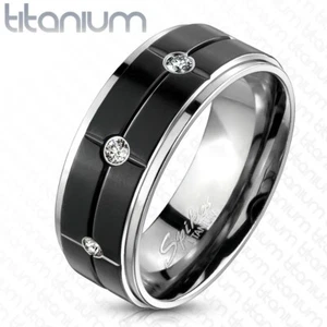 Increíble anillo de boda de 8 mm para hombre titanio negro ranurado a rayas circoniales con caja - Imagen 1 de 3
