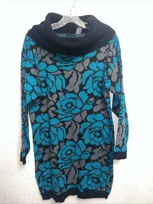 Vestido Suéter Gitano con Rosas M (Negro Gris Teal) Hecho en Italia Foto 1 de 4