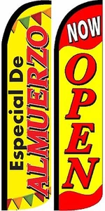 Especial De  Now Open Windless Standard Size  Swooper Flag Sign Banner Pk of 2 - Picture 1 of 1