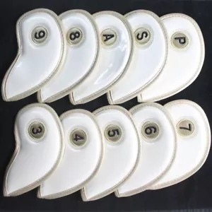 High Quality 10pcs/set White PU Leather Golf Iron Head Covers 3-9 P S A - Picture 1 of 4