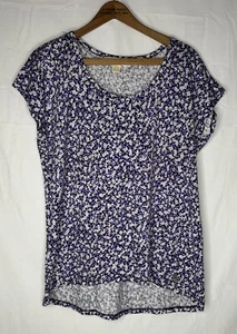 Michael Kors Women's Short Sleeve Black Purple Flowers Shirt Medium - Picture 1 of 6