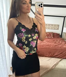 Vintage Gold Label Victoria’s Secret Size Medium Black Floral Lace Cami Lingerie - Picture 1 of 6