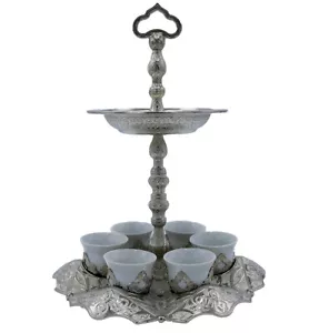 Türkischer Luxus 7-teiliges Kaffeetassen-Set mit Zuckerschale Tablett osmanischer Stil silber - Bild 1 von 6