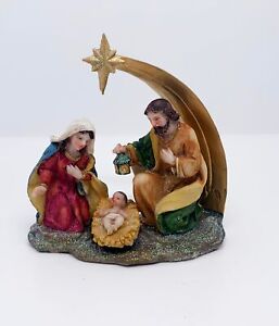 Weihnachtskrippe Maria Josef Jesuskind Figuren Glitzer heilige Familie klassisch