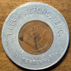 Boyertown 1948D, Pennsylvania PA Hafer Motors Inc. Ficha de centavo cubierta - Imagen 1 de 5