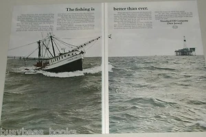 1970 ESSO oil ad, Gulf of Mexico platform, fishing boat - Picture 1 of 5