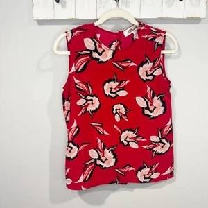 DVF Diane Von Furstenberg 100% Silk Red White Floral Tank Top EUC - Picture 1 of 3
