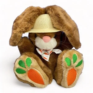 Fiesta Conejo de Pascua Conejo Marrón Zanahoria Patas Cinta Sombrero de Paja Peluche E9190 10" - Imagen 1 de 9