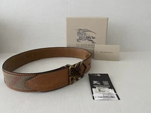 NWT $495+ Burberry CRANMORE Leather/Canvas Check Print Women's Belt Sz S 28-70 - Picture 1 of 7