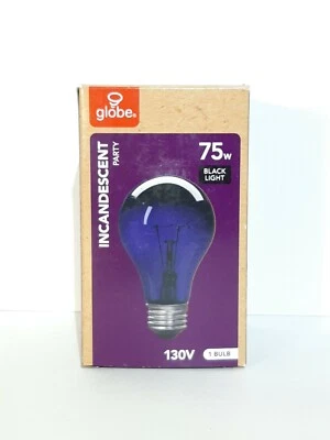 Globe 75w Incandescent Black Light Party Bulb Watts A19 130v - Image 1 of 4