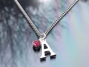 Birthstone Initial Necklace Personalised with Silver Plated Letter by Hudegate - Picture 1 of 15